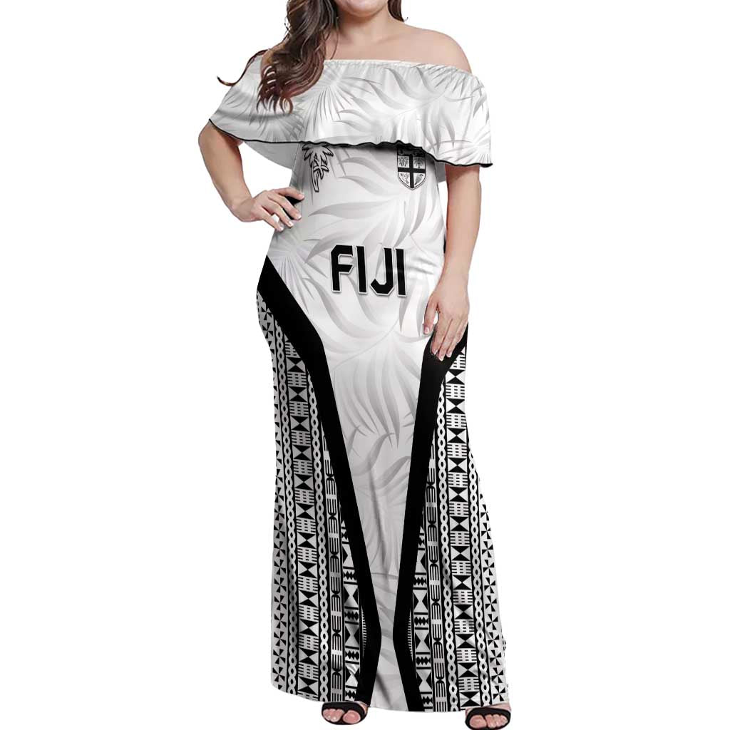Custom Fiji 2026 Rugby Off Shoulder Maxi Dress Fijian Tapa Pattern LT05 Women White - Polynesian Pride