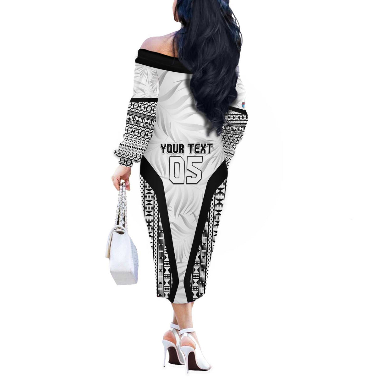 Custom Fiji 2026 Rugby Off The Shoulder Long Sleeve Dress Fijian Tapa Pattern LT05 - Polynesian Pride
