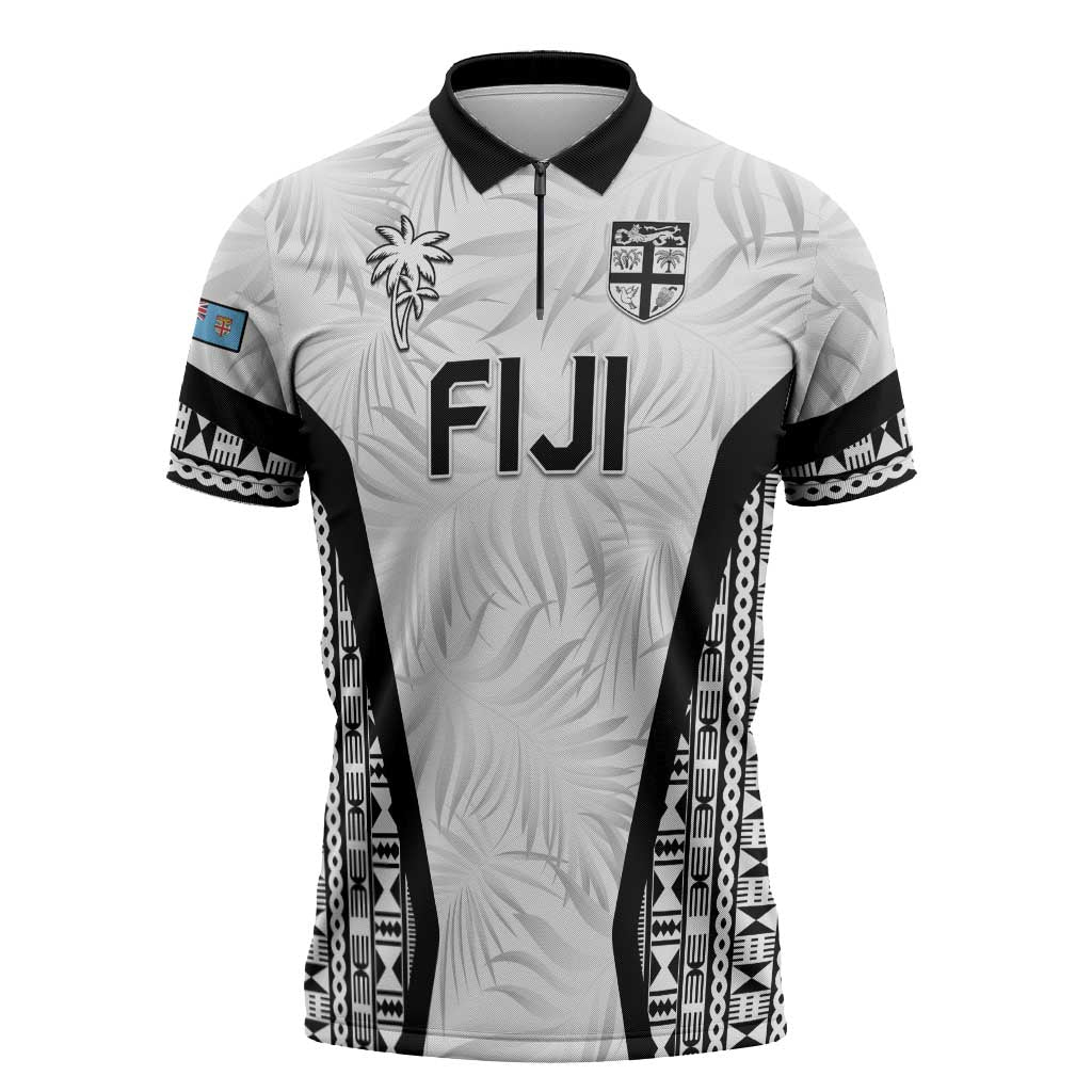 Custom Fiji 2026 Rugby Zipper Polo Shirt Fijian Tapa Pattern LT05 White - Polynesian Pride
