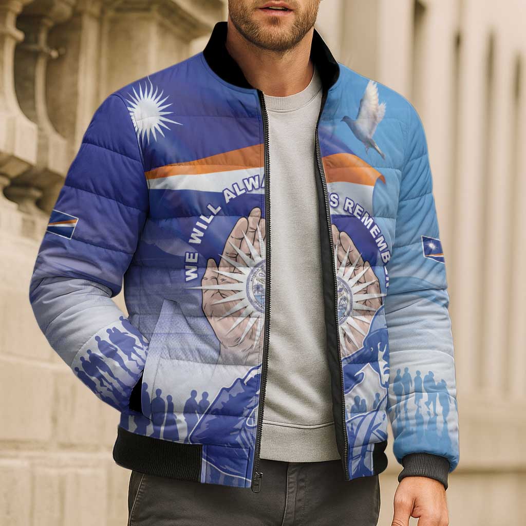 Personalised Marshall Islands Remembrance Day Bomber Puffer Jacket We Will Always Remember