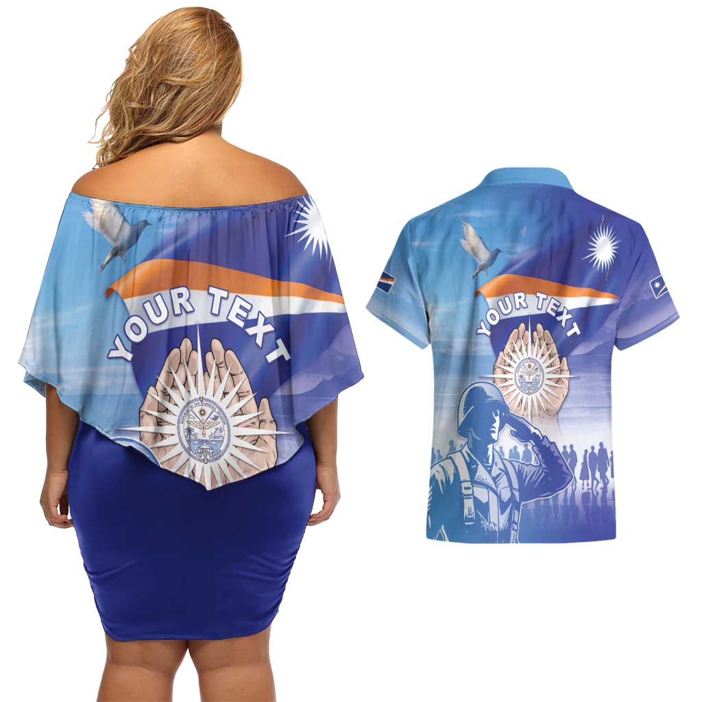 Personalised Marshall Islands Remembrance Day Couples Matching Off Shoulder Short Dress and Hawaiian Shirt We Will Always Remember