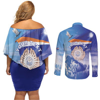 Personalised Marshall Islands Remembrance Day Couples Matching Off Shoulder Short Dress and Long Sleeve Button Shirt We Will Always Remember
