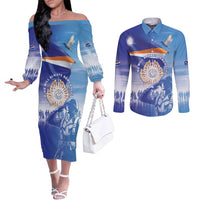 Personalised Marshall Islands Remembrance Day Couples Matching Off The Shoulder Long Sleeve Dress and Long Sleeve Button Shirt We Will Always Remember