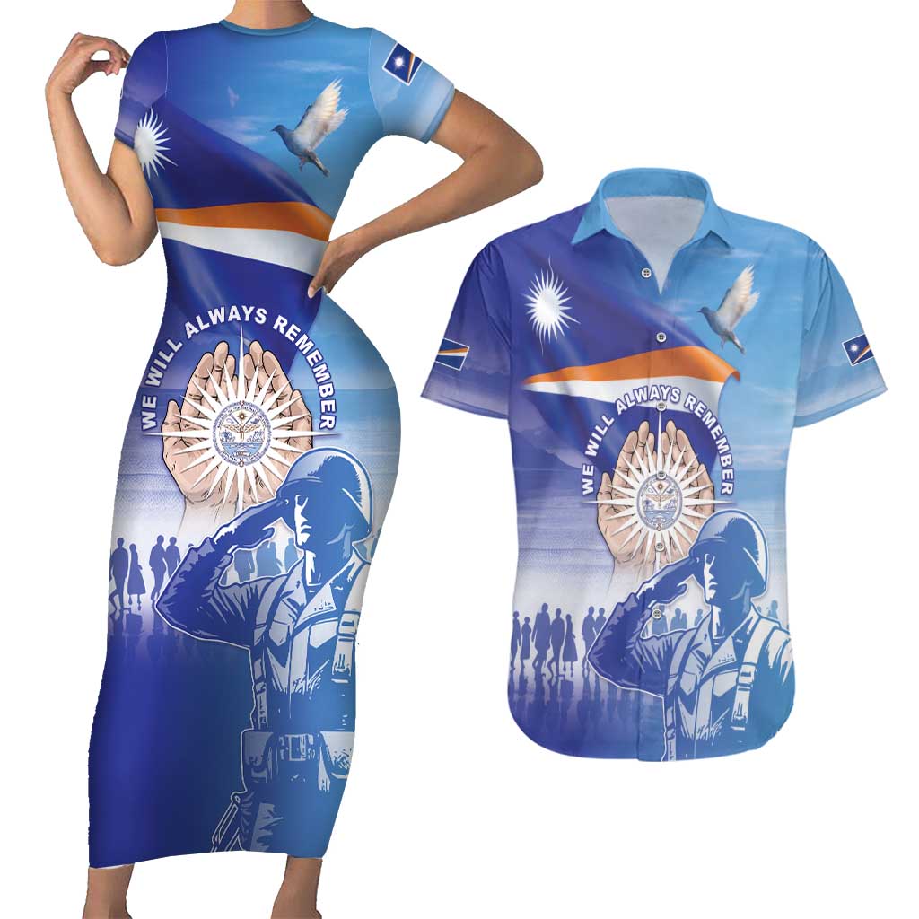 Personalised Marshall Islands Remembrance Day Couples Matching Short Sleeve Bodycon Dress and Hawaiian Shirt We Will Always Remember