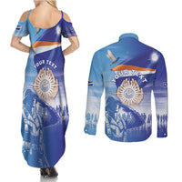 Personalised Marshall Islands Remembrance Day Couples Matching Summer Maxi Dress and Long Sleeve Button Shirt We Will Always Remember LT05 - Polynesian Pride