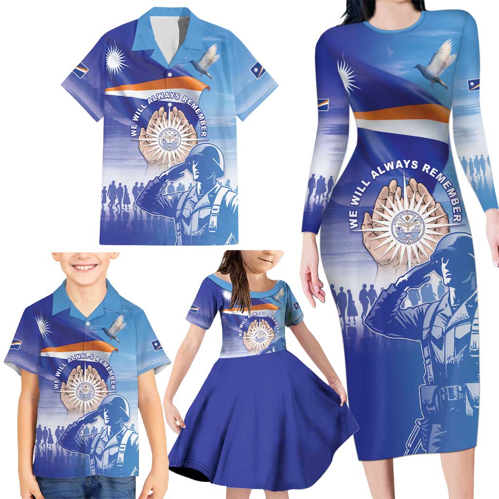 Personalised Marshall Islands Remembrance Day Family Matching Long Sleeve Bodycon Dress and Hawaiian Shirt We Will Always Remember