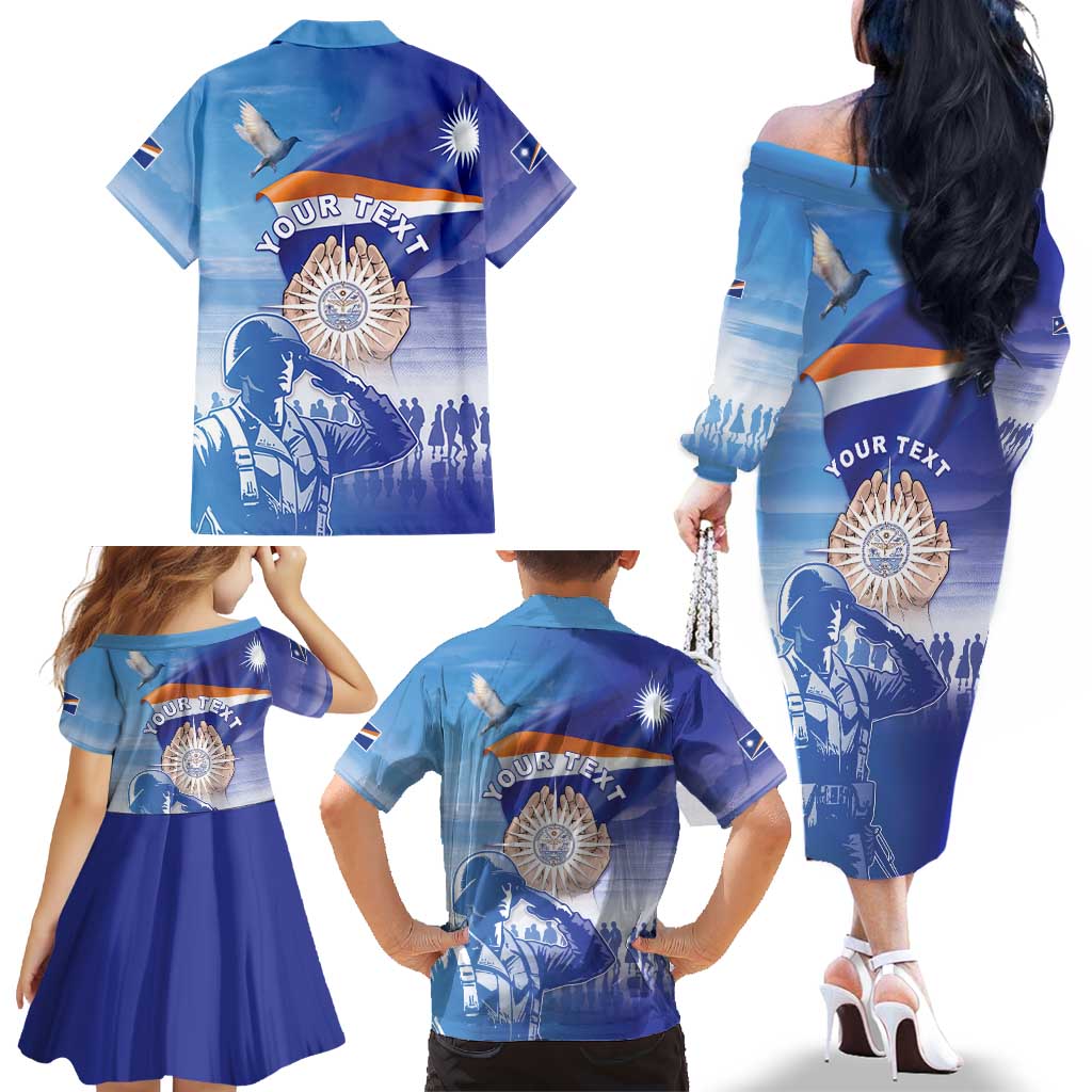 Personalised Marshall Islands Remembrance Day Family Matching Off The Shoulder Long Sleeve Dress and Hawaiian Shirt We Will Always Remember