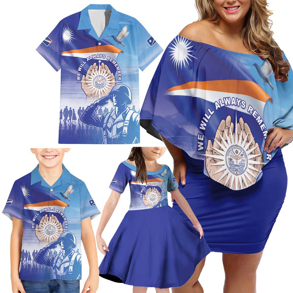 Personalised Marshall Islands Remembrance Day Family Matching Off Shoulder Short Dress and Hawaiian Shirt We Will Always Remember