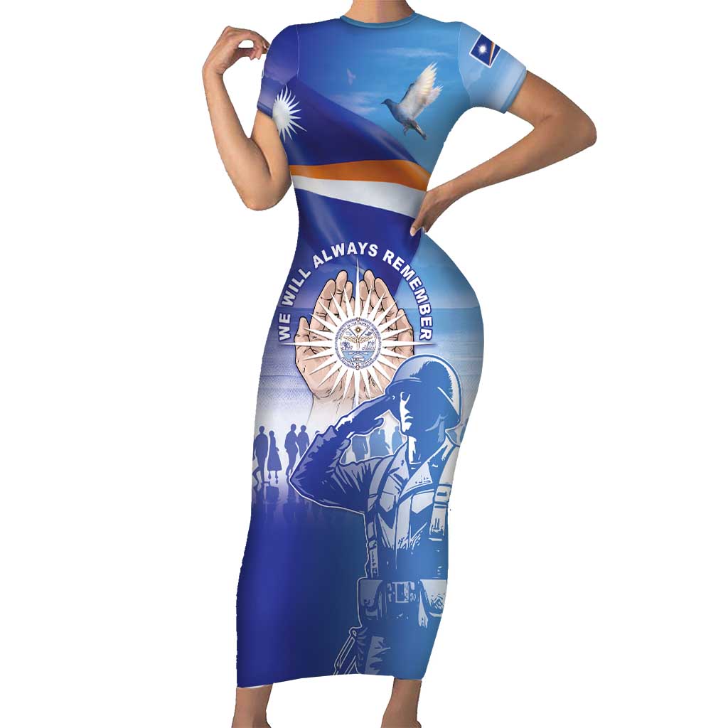 Personalised Marshall Islands Remembrance Day Short Sleeve Bodycon Dress We Will Always Remember