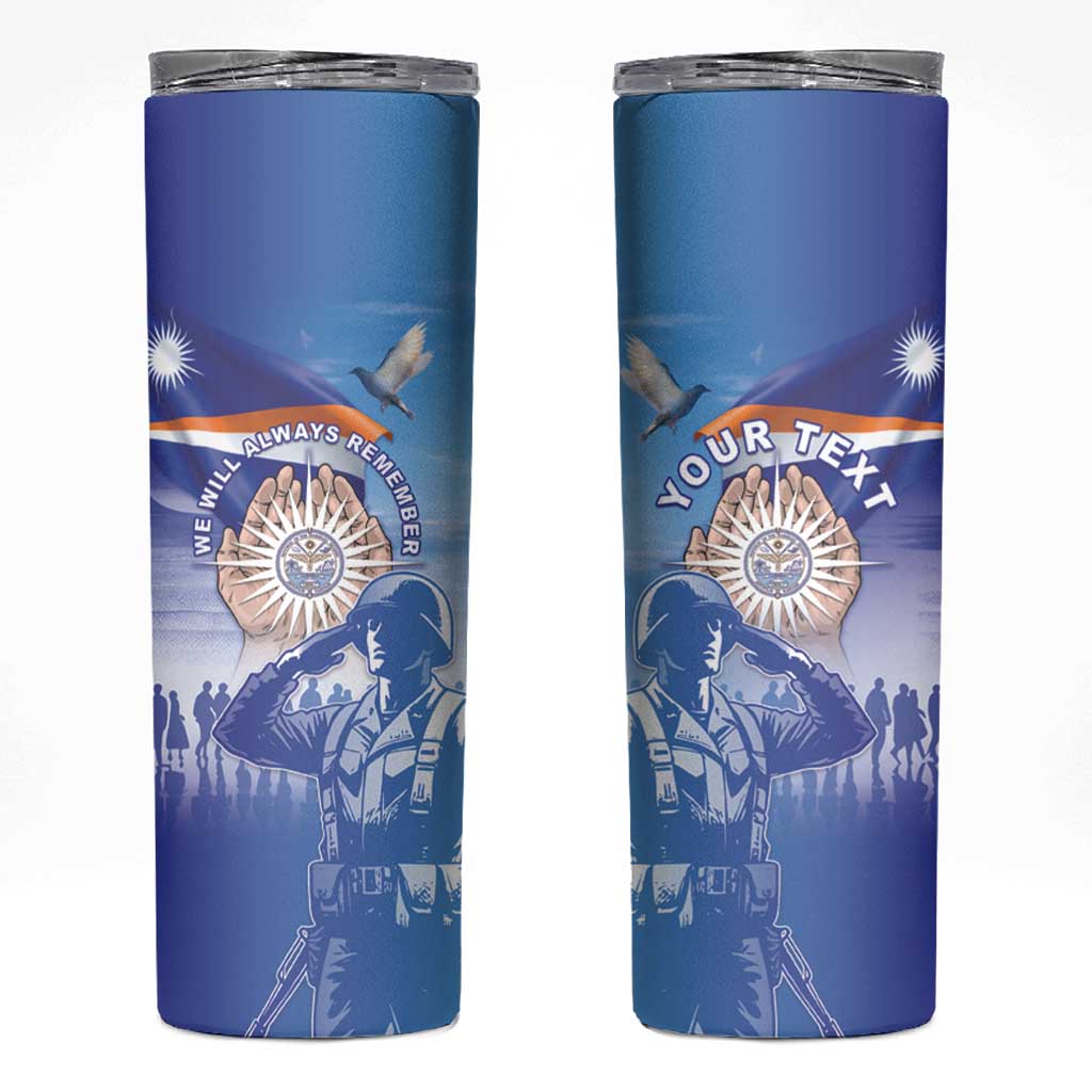 Personalised Marshall Islands Remembrance Day Skinny Tumbler We Will Always Remember LT05 Blue - Polynesian Pride