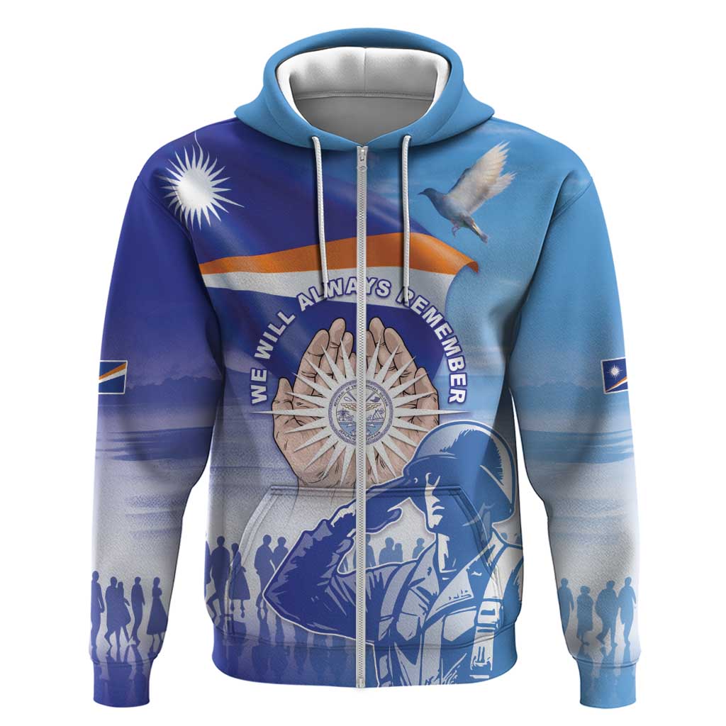 Personalised Marshall Islands Remembrance Day Zip Hoodie We Will Always Remember