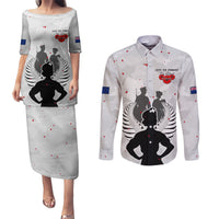 New Zealand ANZAC Day Couples Matching Puletasi and Long Sleeve Button Shirt For The Nurse Lest We Forget LT05 White - Polynesian Pride