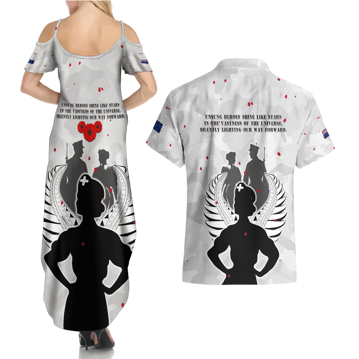New Zealand ANZAC Day Couples Matching Summer Maxi Dress and Hawaiian Shirt For The Nurse Lest We Forget LT05 - Polynesian Pride