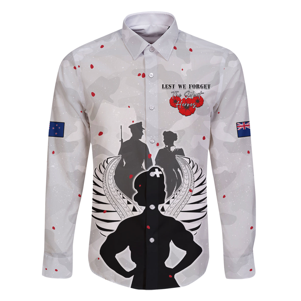 New Zealand ANZAC Day Family Matching Mermaid Dress and Hawaiian Shirt For The Nurse Lest We Forget LT05 Dad's Shirt - Long Sleeve White - Polynesian Pride