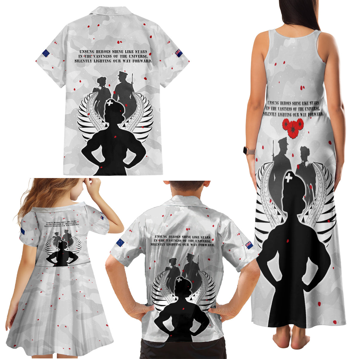 New Zealand ANZAC Day Family Matching Tank Maxi Dress and Hawaiian Shirt For The Nurse Lest We Forget LT05 - Polynesian Pride