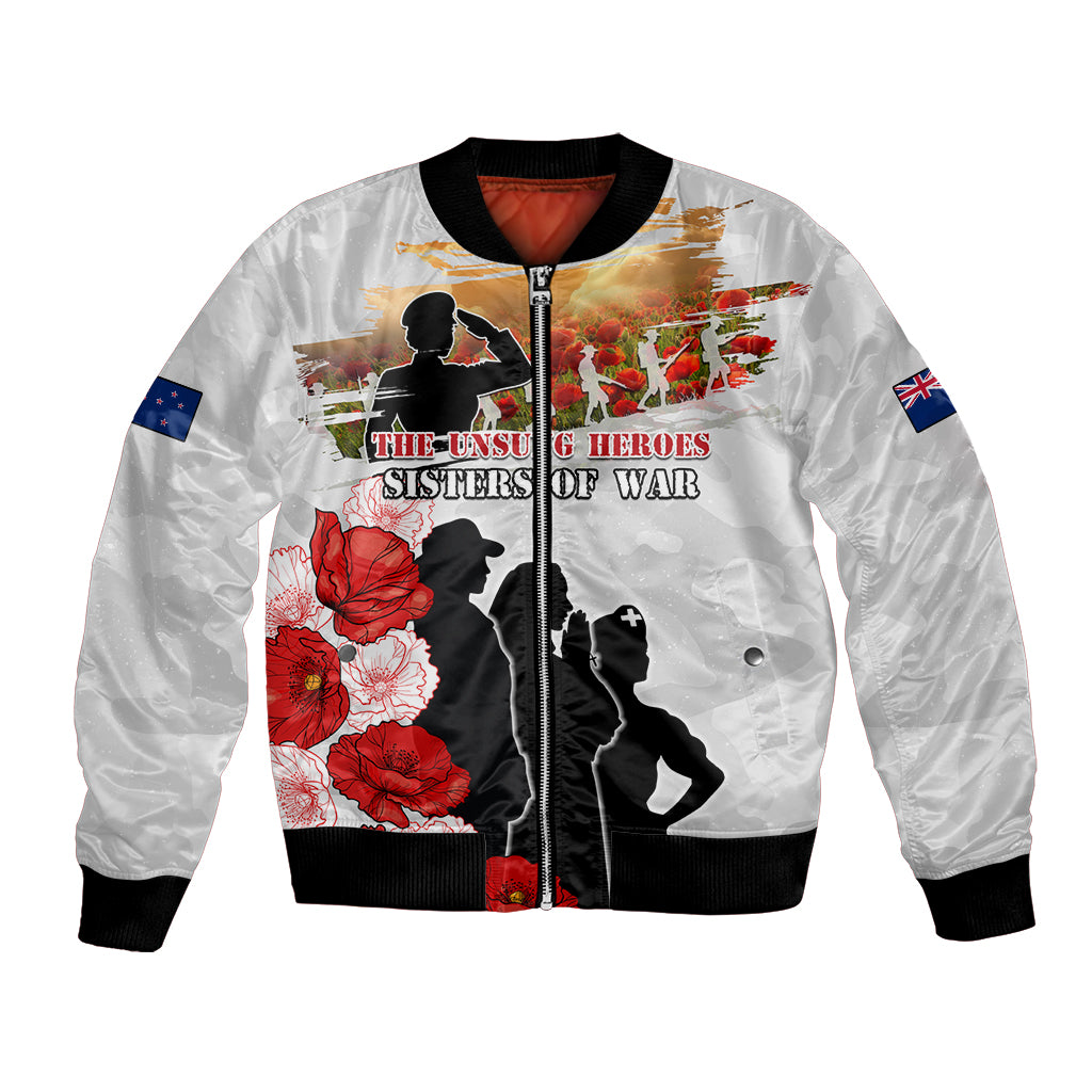 New Zealand ANZAC Day Bomber Jacket The Unsung Heroes Sisters of War LT05 Unisex White - Polynesian Pride