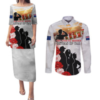 New Zealand ANZAC Day Couples Matching Puletasi and Long Sleeve Button Shirt The Unsung Heroes Sisters of War LT05 White - Polynesian Pride