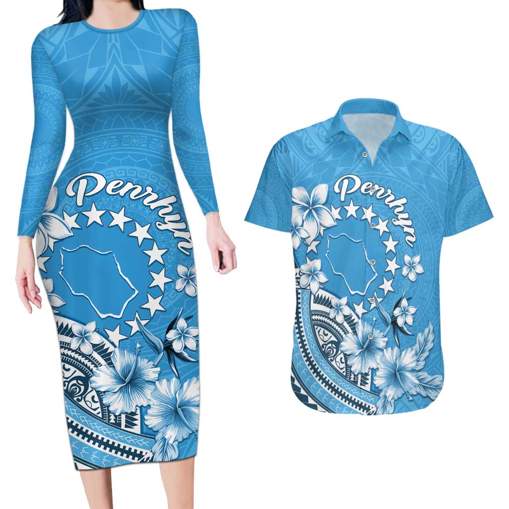 Personalised Penrhyn Gospel Day Couples Matching Long Sleeve Bodycon Dress and Hawaiian Shirt Cook Islands Tribal Pattern