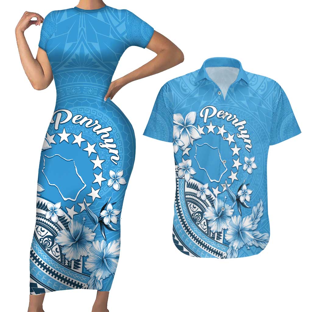 Personalised Penrhyn Gospel Day Couples Matching Short Sleeve Bodycon Dress and Hawaiian Shirt Cook Islands Tribal Pattern