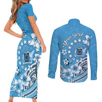 Personalised Penrhyn Gospel Day Couples Matching Short Sleeve Bodycon Dress and Long Sleeve Button Shirt Cook Islands Tribal Pattern