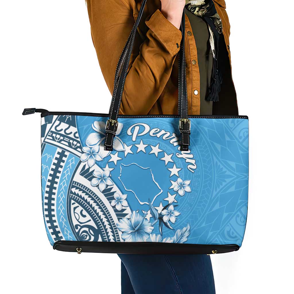 Penrhyn Gospel Day Leather Tote Bag Cook Islands Tribal Pattern