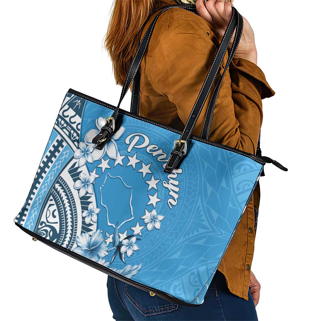 Penrhyn Gospel Day Leather Tote Bag Cook Islands Tribal Pattern