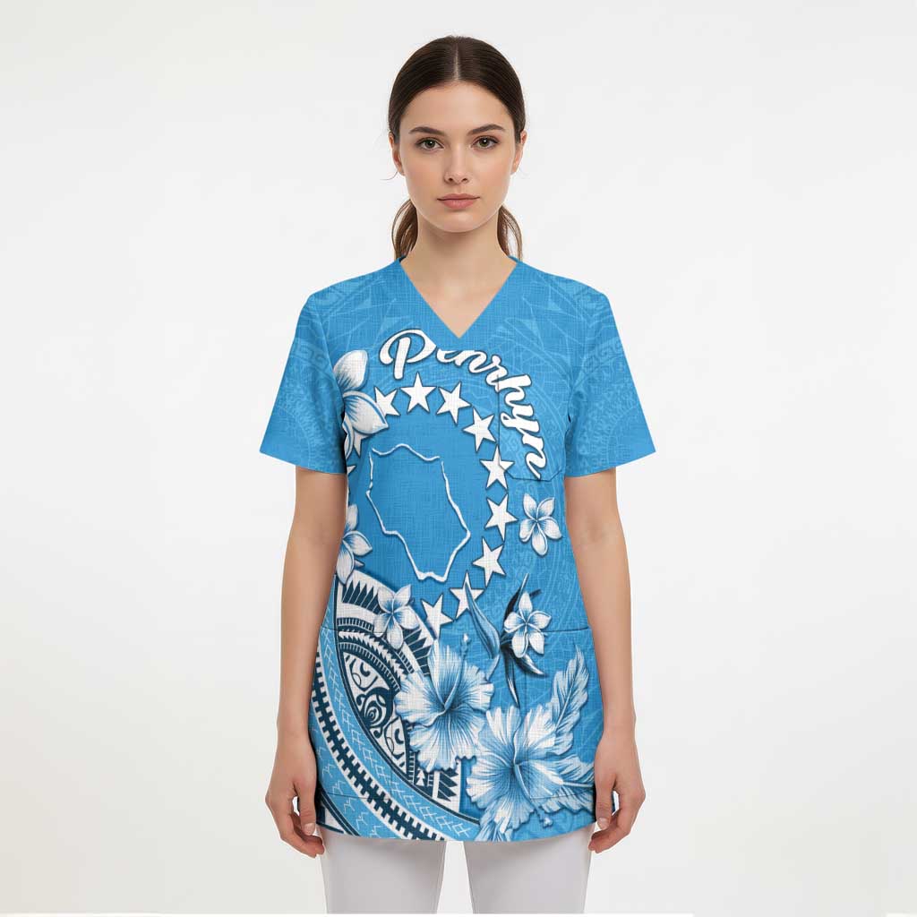 Personalised Penrhyn Gospel Day Scrub Top Cook Islands Tribal Pattern - Polynesian Pride