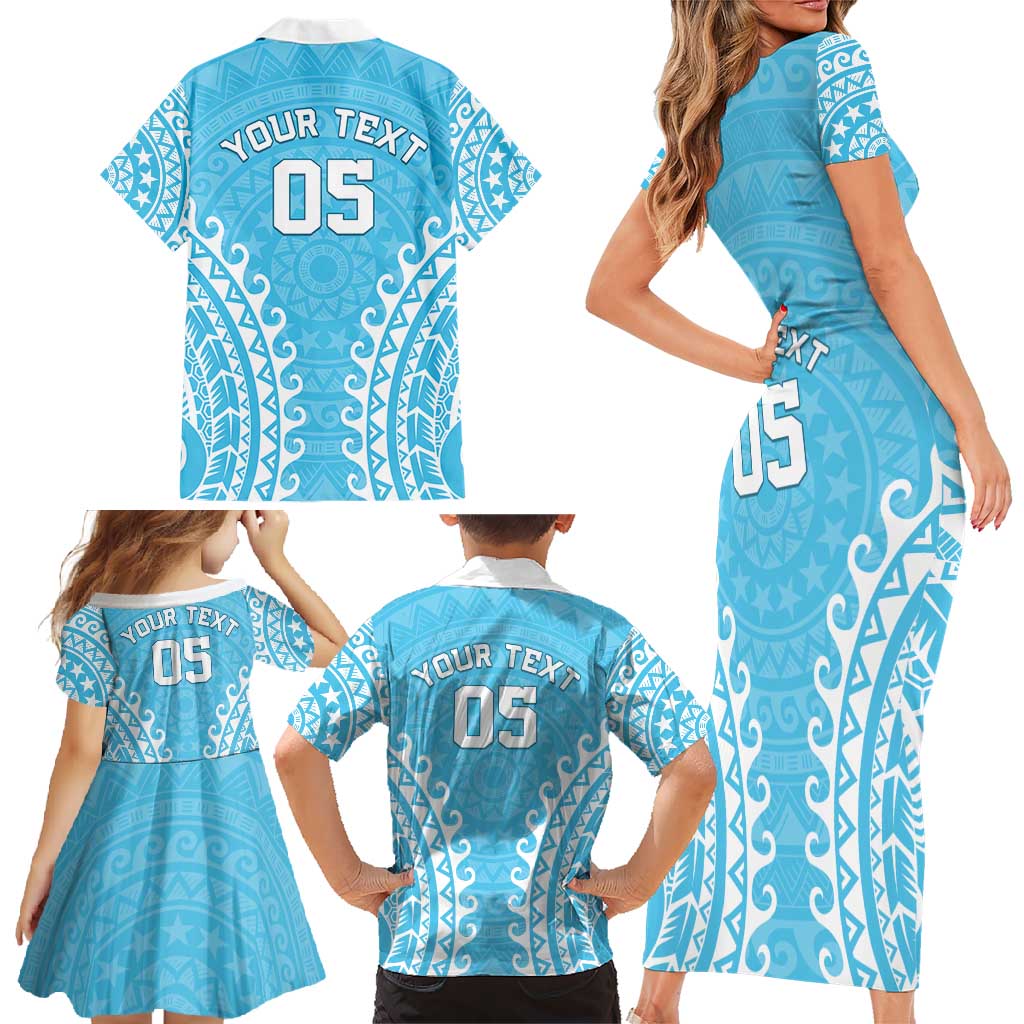 Custom Cook Islands Mauke Family Matching Short Sleeve Bodycon Dress and Hawaiian Shirt Polynesian Tribal Tattoo