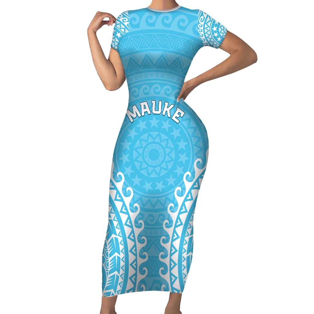 Custom Cook Islands Mauke Family Matching Short Sleeve Bodycon Dress and Hawaiian Shirt Polynesian Tribal Tattoo