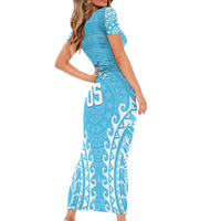 Custom Cook Islands Mauke Family Matching Short Sleeve Bodycon Dress and Hawaiian Shirt Polynesian Tribal Tattoo