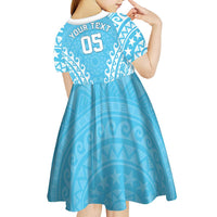 Custom Cook Islands Mauke Kid Short Sleeve Dress Polynesian Tribal Tattoo