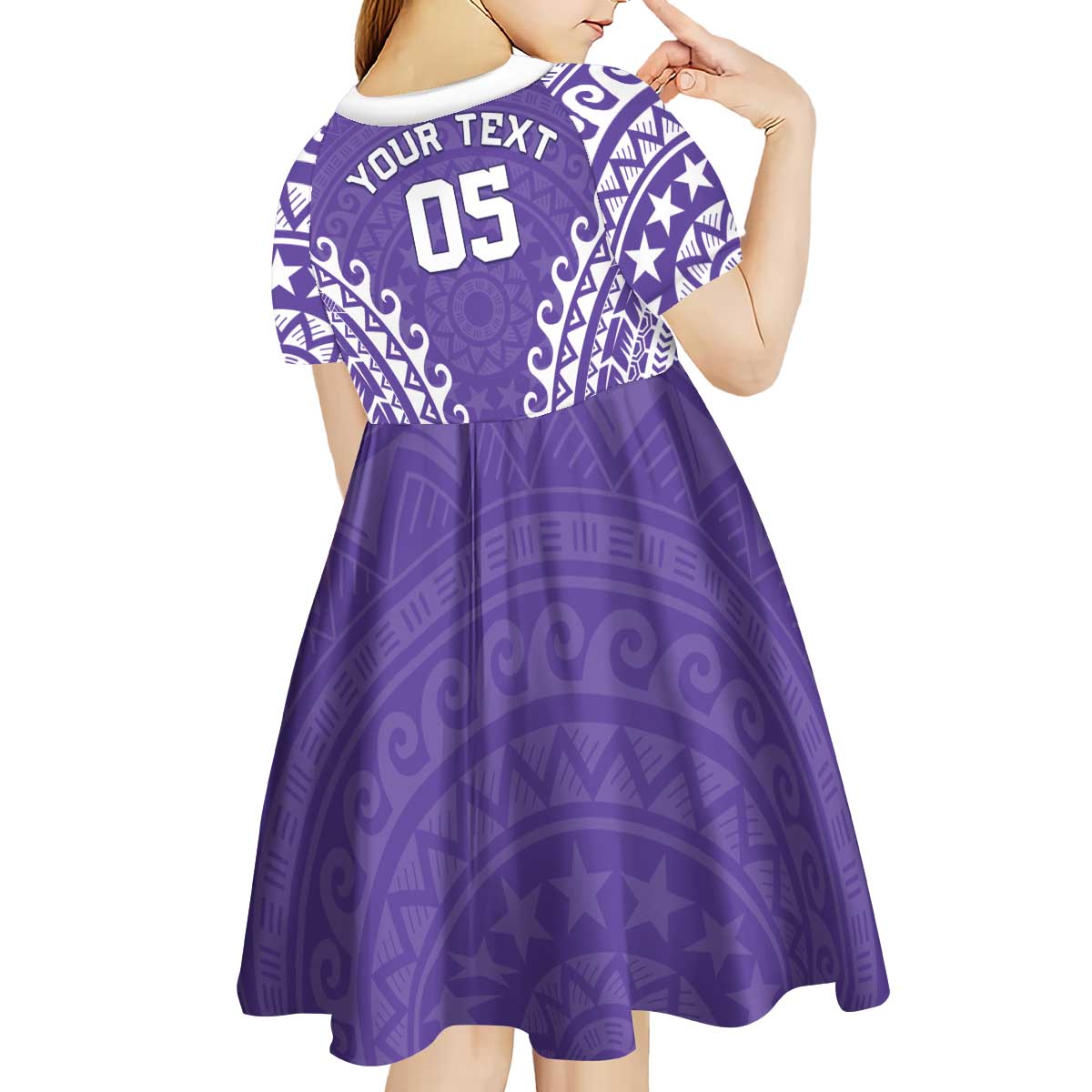 Custom Cook Islands Rarotonga Kid Short Sleeve Dress Polynesian Tribal Tattoo