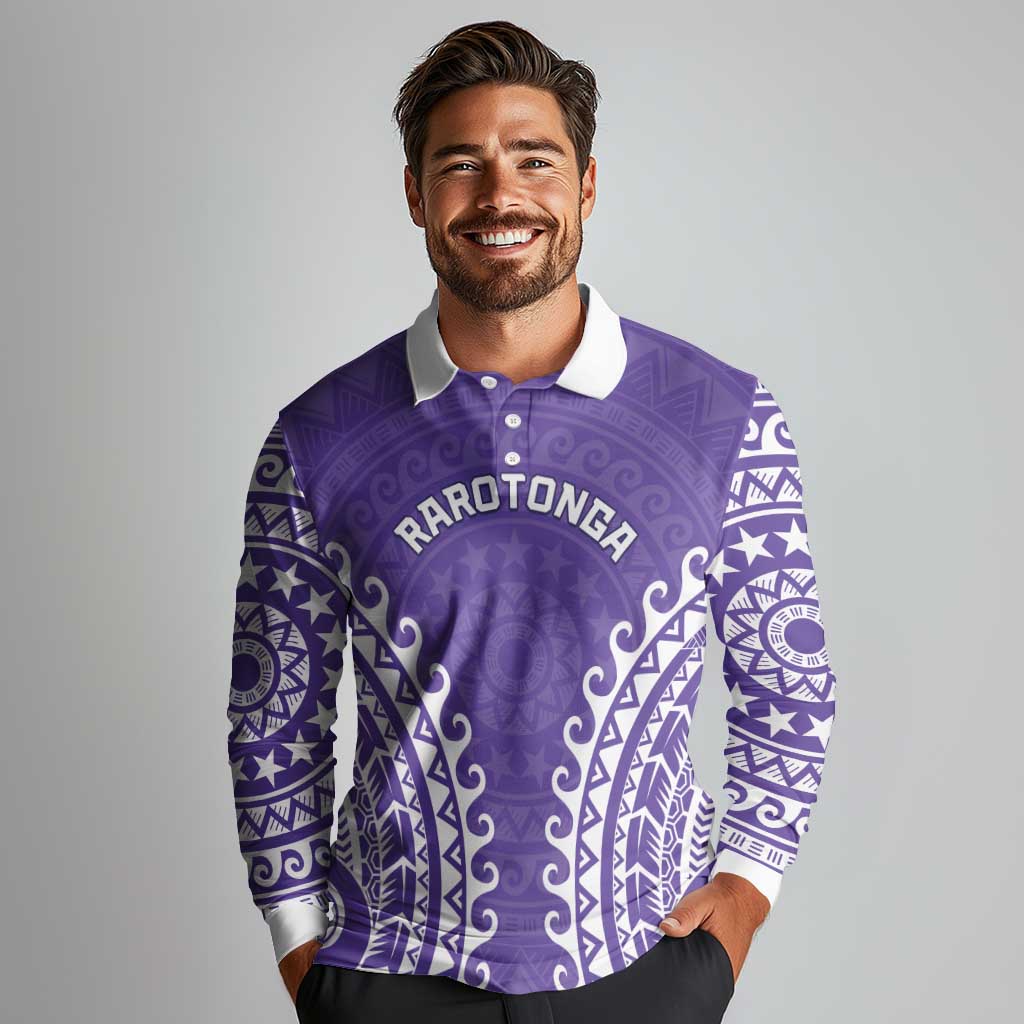 Custom Cook Islands Rarotonga Long Sleeve Polo Shirt Polynesian Tribal Tattoo