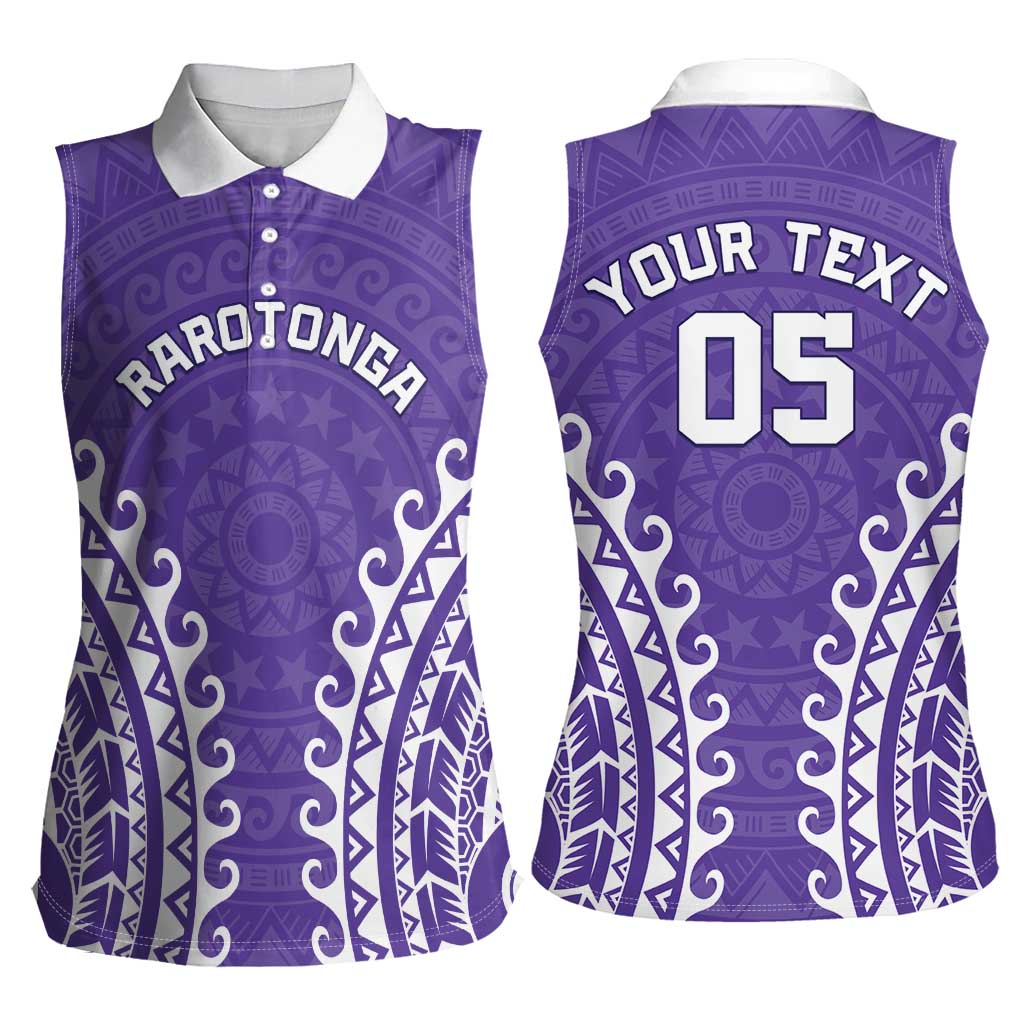 Custom Cook Islands Rarotonga Women Sleeveless Polo Shirt Polynesian Tribal Tattoo