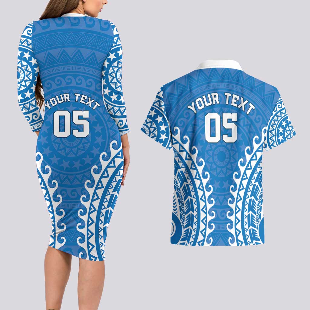 Custom Cook Islands Pukapuka Couples Matching Long Sleeve Bodycon Dress and Hawaiian Shirt Polynesian Tribal Tattoo