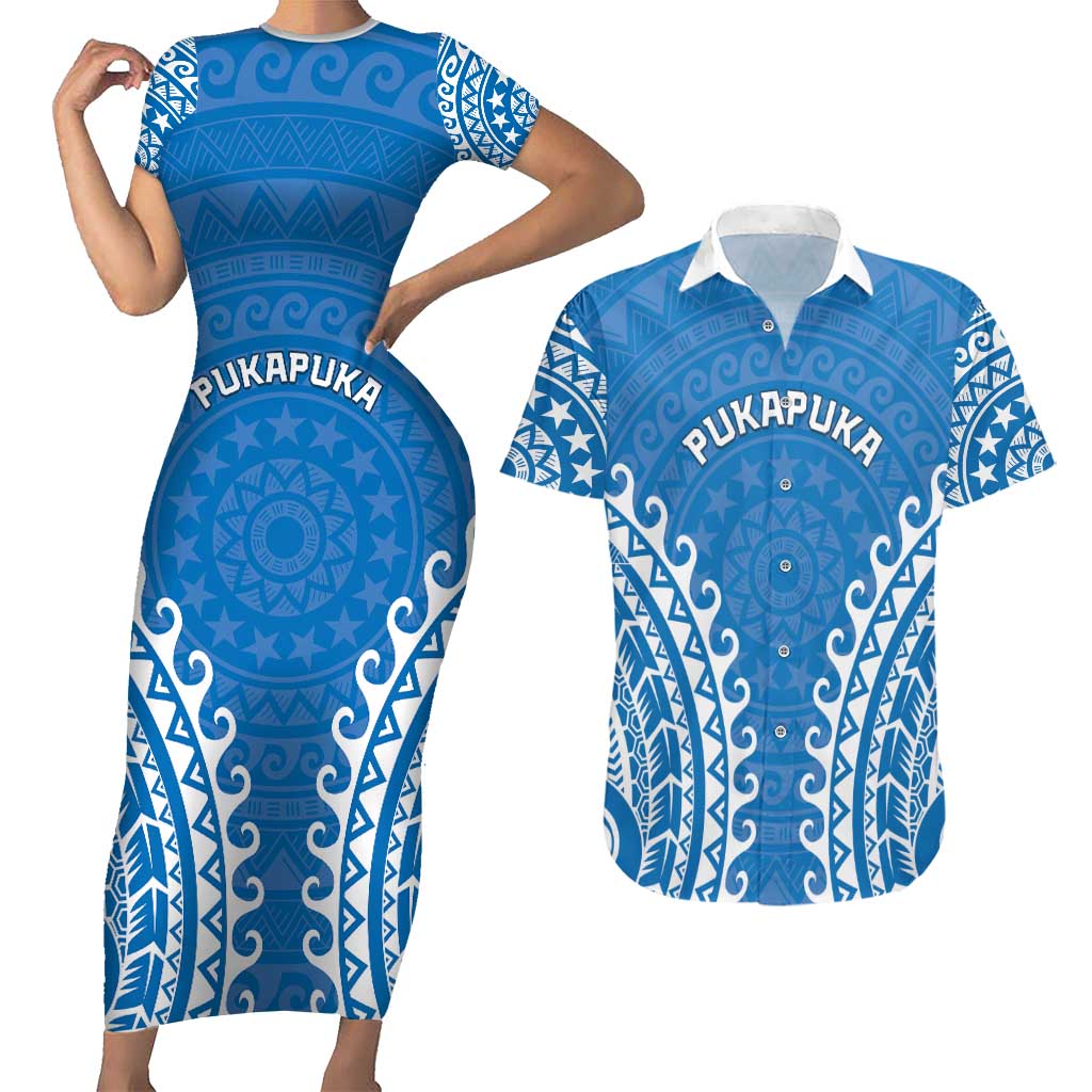 Custom Cook Islands Pukapuka Couples Matching Short Sleeve Bodycon Dress and Hawaiian Shirt Polynesian Tribal Tattoo