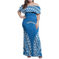 Custom Cook Islands Pukapuka Family Matching Off Shoulder Maxi Dress and Hawaiian Shirt Polynesian Tribal Tattoo