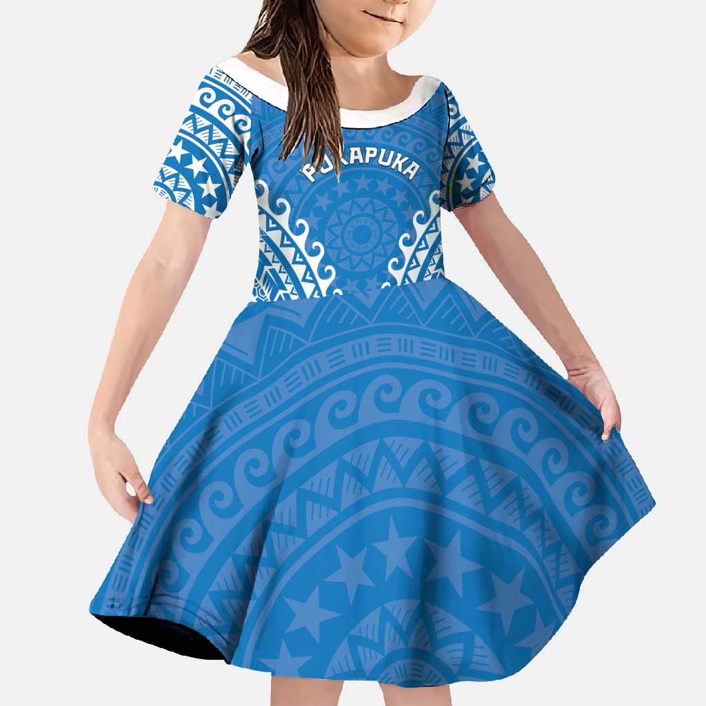 Custom Cook Islands Pukapuka Family Matching Tank Maxi Dress and Hawaiian Shirt Polynesian Tribal Tattoo LT05 Daughter's Dress Blue - Polynesian Pride
