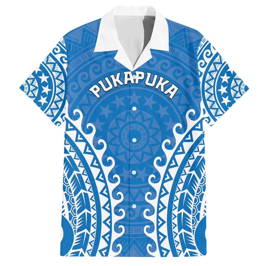 Custom Cook Islands Pukapuka Family Matching Tank Maxi Dress and Hawaiian Shirt Polynesian Tribal Tattoo LT05 Dad's Shirt - Short Sleeve Blue - Polynesian Pride