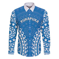 Custom Cook Islands Pukapuka Family Matching Tank Maxi Dress and Hawaiian Shirt Polynesian Tribal Tattoo LT05 Dad's Shirt - Long Sleeve Blue - Polynesian Pride