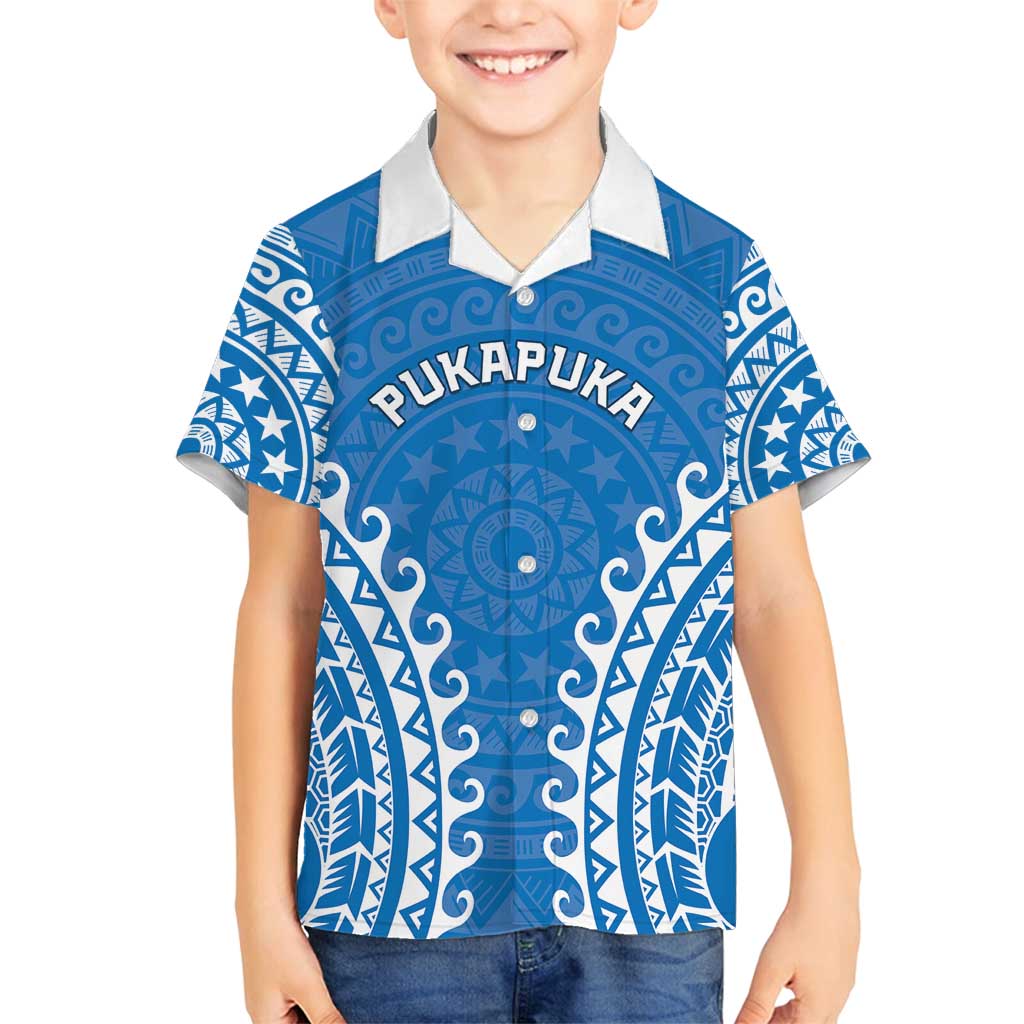 Custom Cook Islands Pukapuka Family Matching Tank Maxi Dress and Hawaiian Shirt Polynesian Tribal Tattoo LT05 Son's Shirt Blue - Polynesian Pride