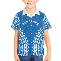 Custom Cook Islands Pukapuka Family Matching Tank Maxi Dress and Hawaiian Shirt Polynesian Tribal Tattoo LT05 Son's Shirt Blue - Polynesian Pride
