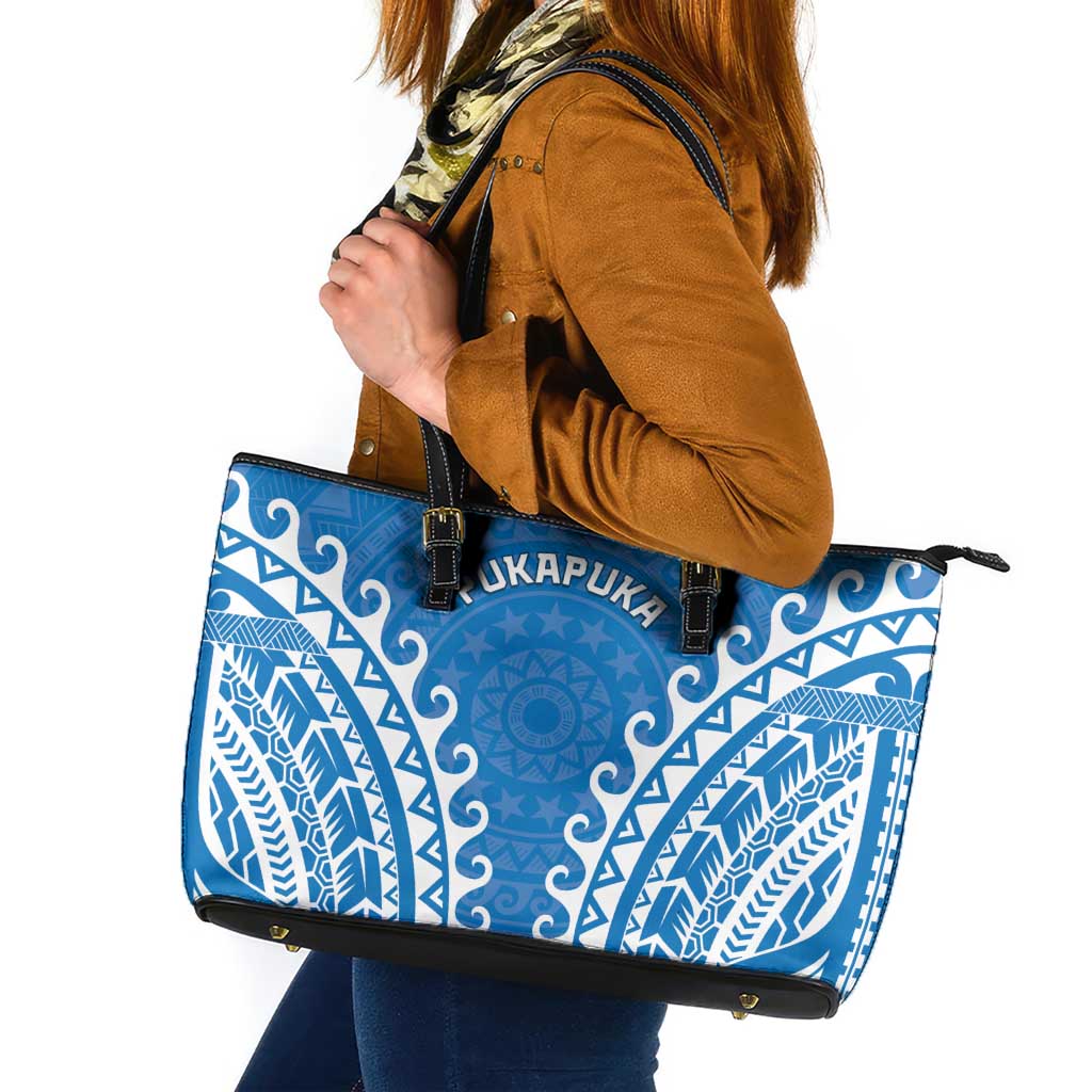 Custom Cook Islands Pukapuka Leather Tote Bag Polynesian Tribal Tattoo