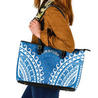 Custom Cook Islands Pukapuka Leather Tote Bag Polynesian Tribal Tattoo