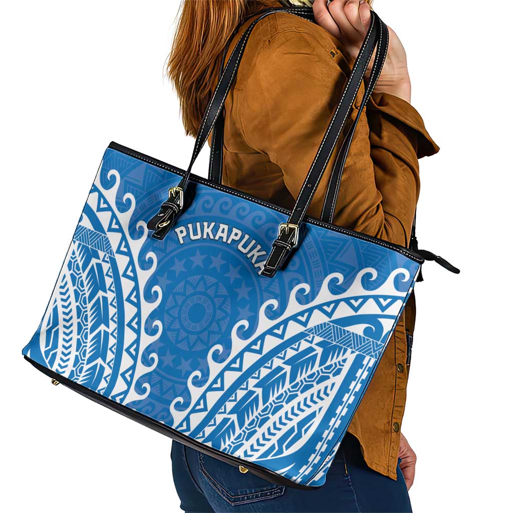 Custom Cook Islands Pukapuka Leather Tote Bag Polynesian Tribal Tattoo
