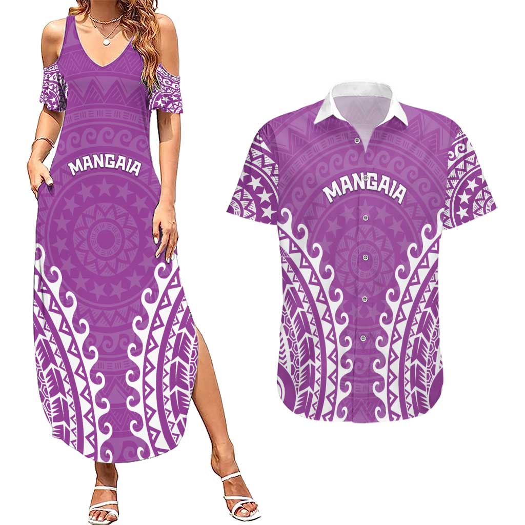 Custom Cook Islands Mangaia Couples Matching Summer Maxi Dress and Hawaiian Shirt Polynesian Tribal Tattoo