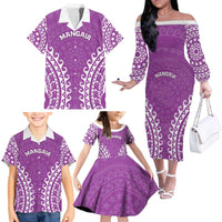 Custom Cook Islands Mangaia Family Matching Off The Shoulder Long Sleeve Dress and Hawaiian Shirt Polynesian Tribal Tattoo