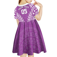 Custom Cook Islands Mangaia Kid Short Sleeve Dress Polynesian Tribal Tattoo