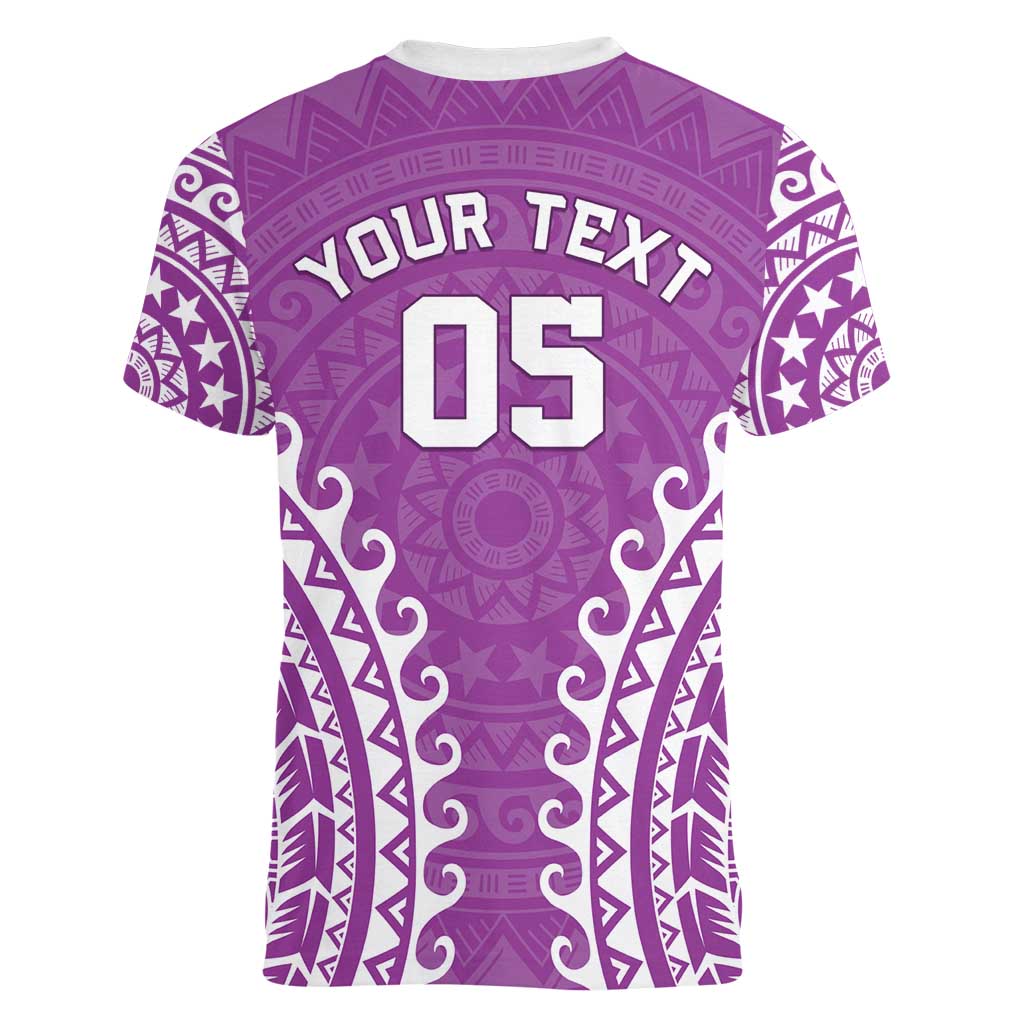 Custom Cook Islands Mangaia Women V-Neck T-Shirt Polynesian Tribal Tattoo