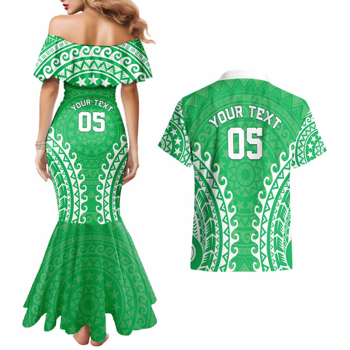 Custom Cook Islands Mitiaro Couples Matching Mermaid Dress and Hawaiian Shirt Polynesian Tribal Tattoo